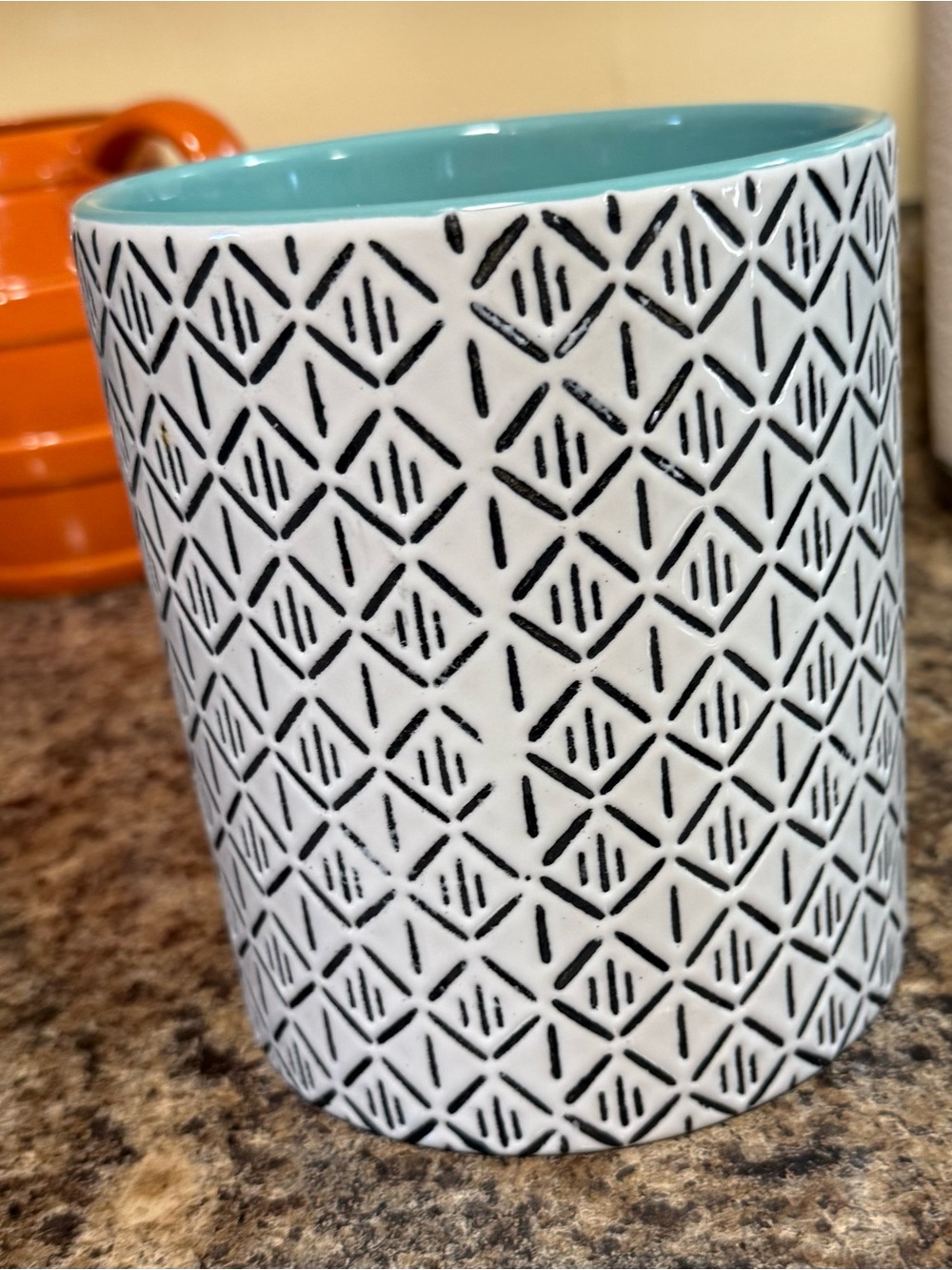 Thirstystone White Stoneware Crock Base with Labels.  Utensil crock